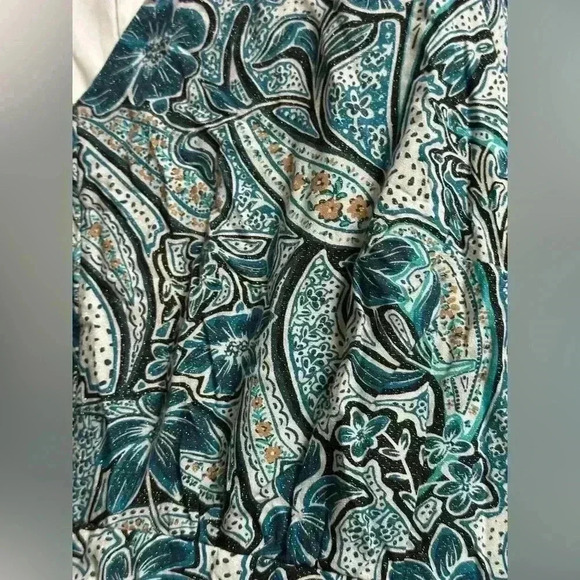 Lane Bryant Long Sleeve Peasant Top Blouse w/ Cinched Waist | Blue & Gold | 14 - Picture 4 of 12